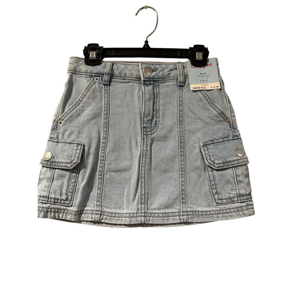 Cat & Jack Girls Denim Cargo Adjustable Waist Denim Skirt Size S 6/7 NWT